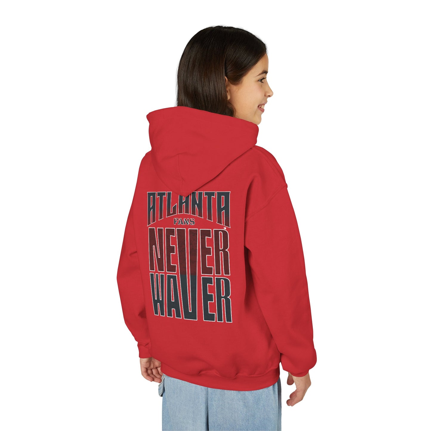 Atlanta Fans Never Waver Youth Heavy Blend Hooded Sweatshirt