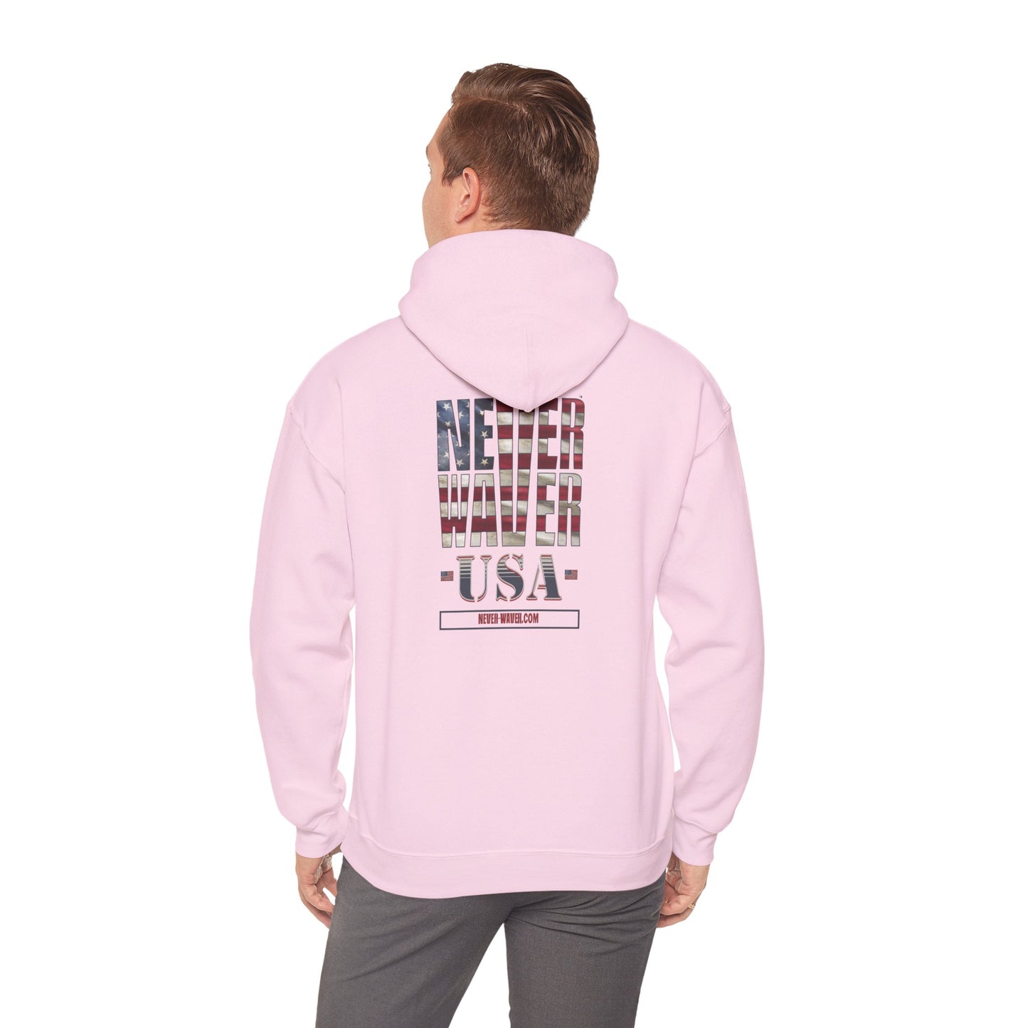 Unisex Heavy Blend™ Hooded Sweatshirt - 'Never Waver' USA Flag Design