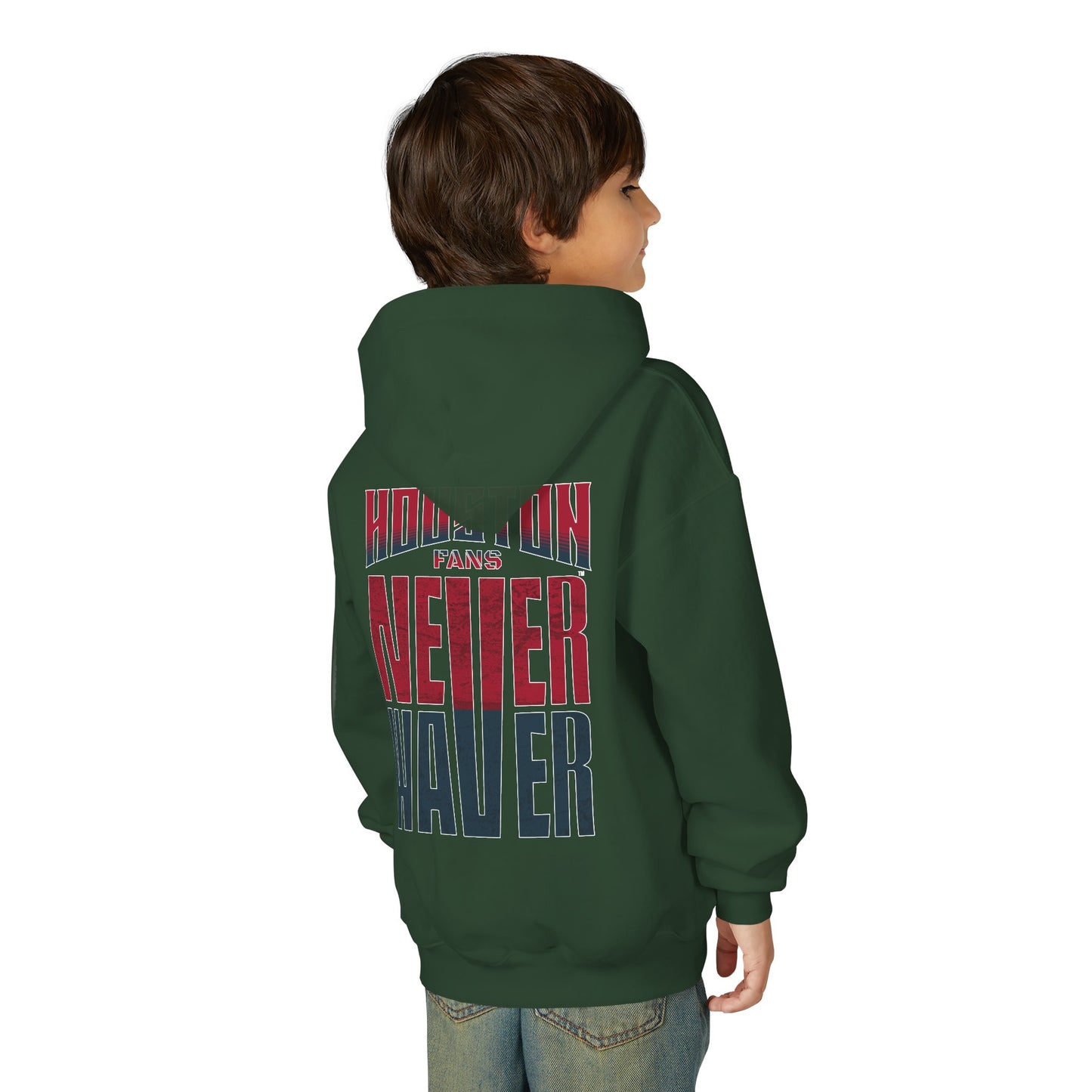 Houston Fans Never Waver Youth Heavy Blend Hooded Sweatshirt