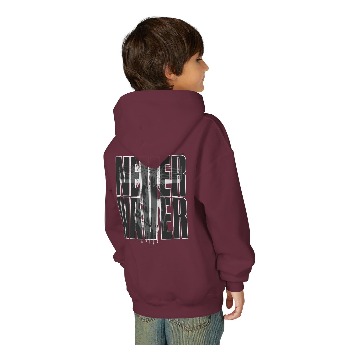 "Never Waver” Jesus a bold, eye-catching design that reflects a steadfast faith and confidence in Christ. " Sweatshirt for Young
