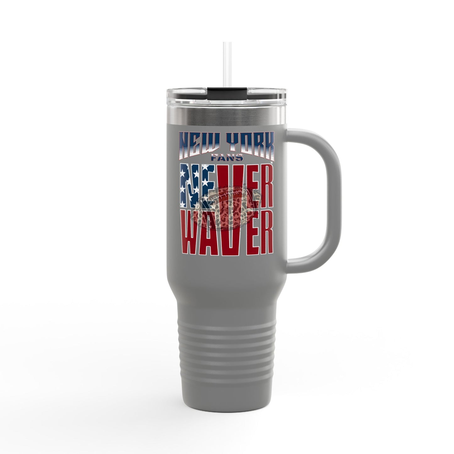 New York Fans Never Waver W-Leopard Football Insulated Travel Mug, 40oz