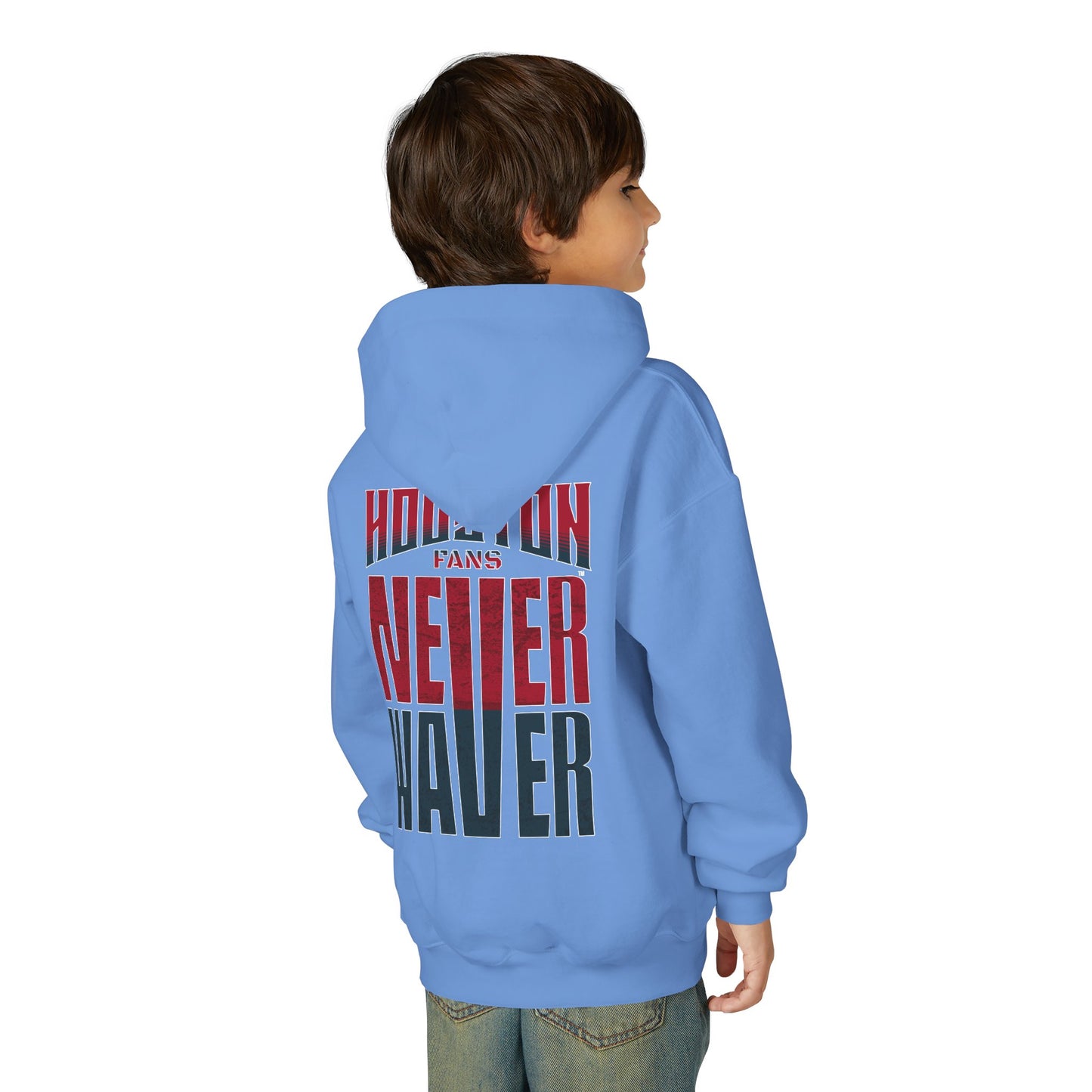 Houston Fans Never Waver Youth Heavy Blend Hooded Sweatshirt