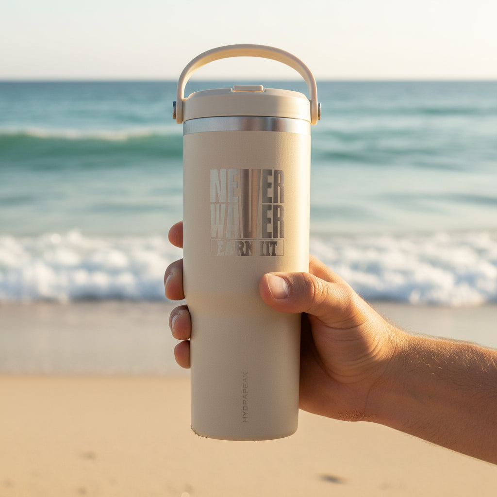 Never Waver "Earn It" 32oz Nomad Tumbler | Insulated Travel Bottle for Motivation & Outdoor Adventure