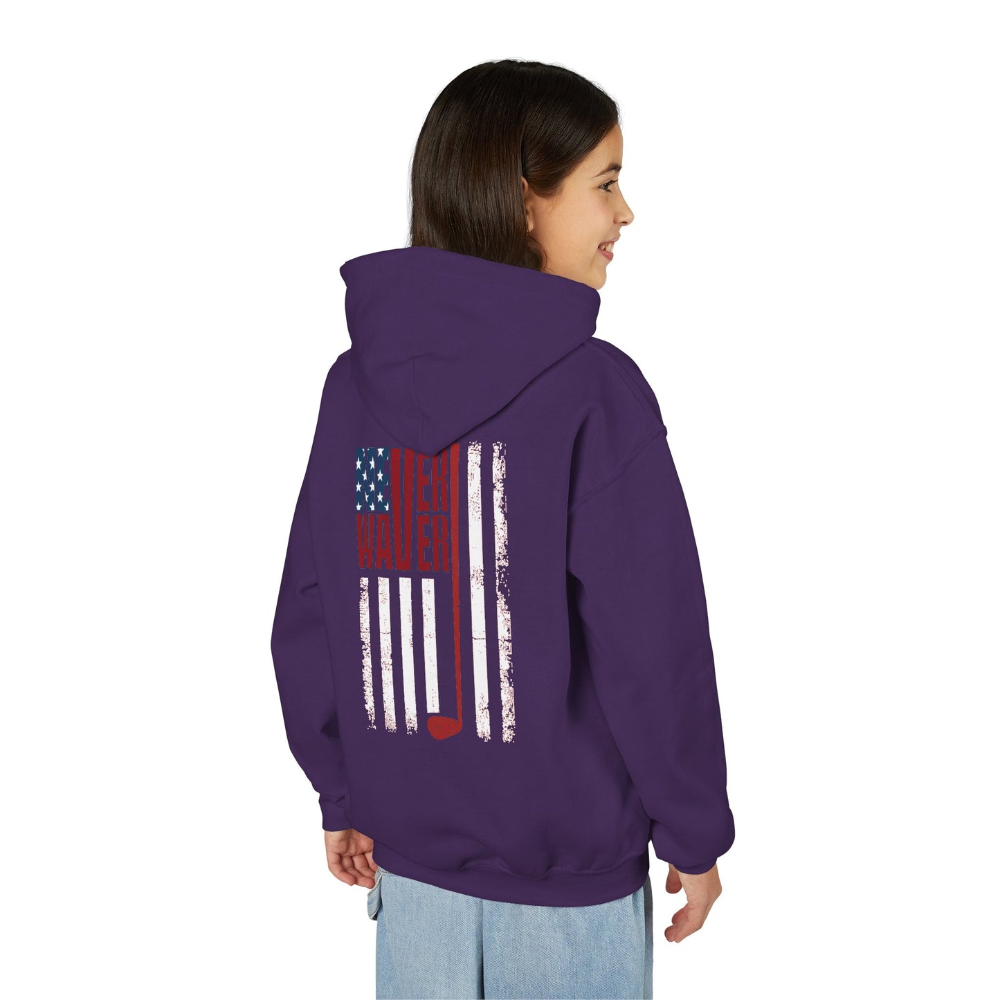 "Never Waver Golf American Flag" Hoodie for Young Golfers