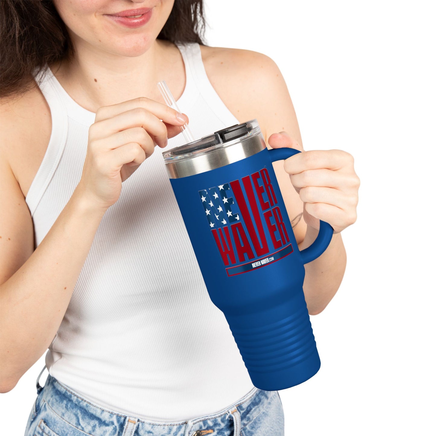 Never Waver Stylized Flag Design  Insulated Travel Mug, 40oz