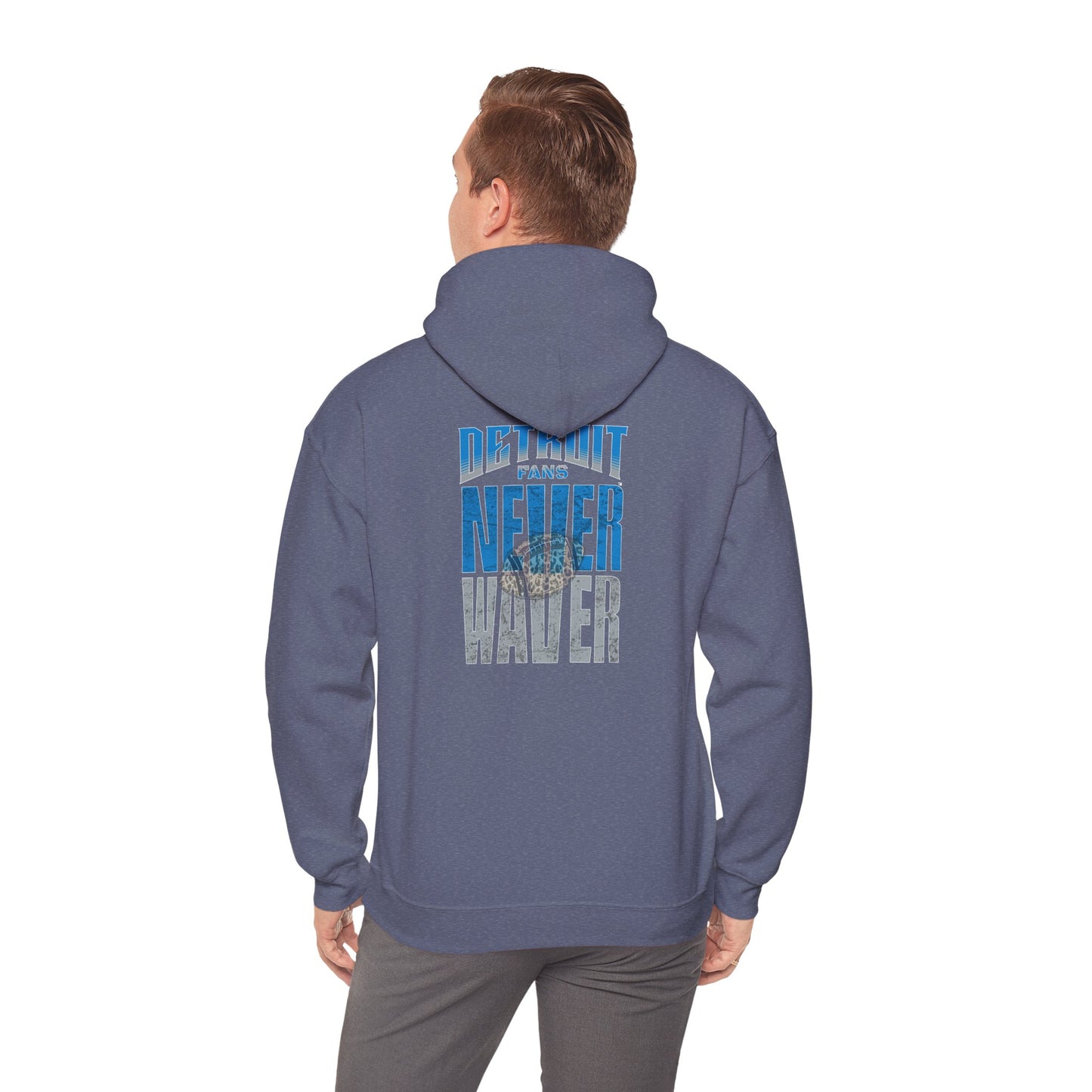 "Detroit Fans NEVER WAVER w Leopard Football" Inspirational Wear Unisex Heavy Blend™ Hooded Sweatshirt
