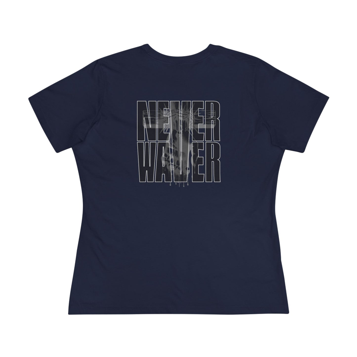 Never Waver” Jesus t-shirt might feature a bold, eye-catching design that reflects a steadfast faith and confidence in Christ.  Women's Cotton Tee