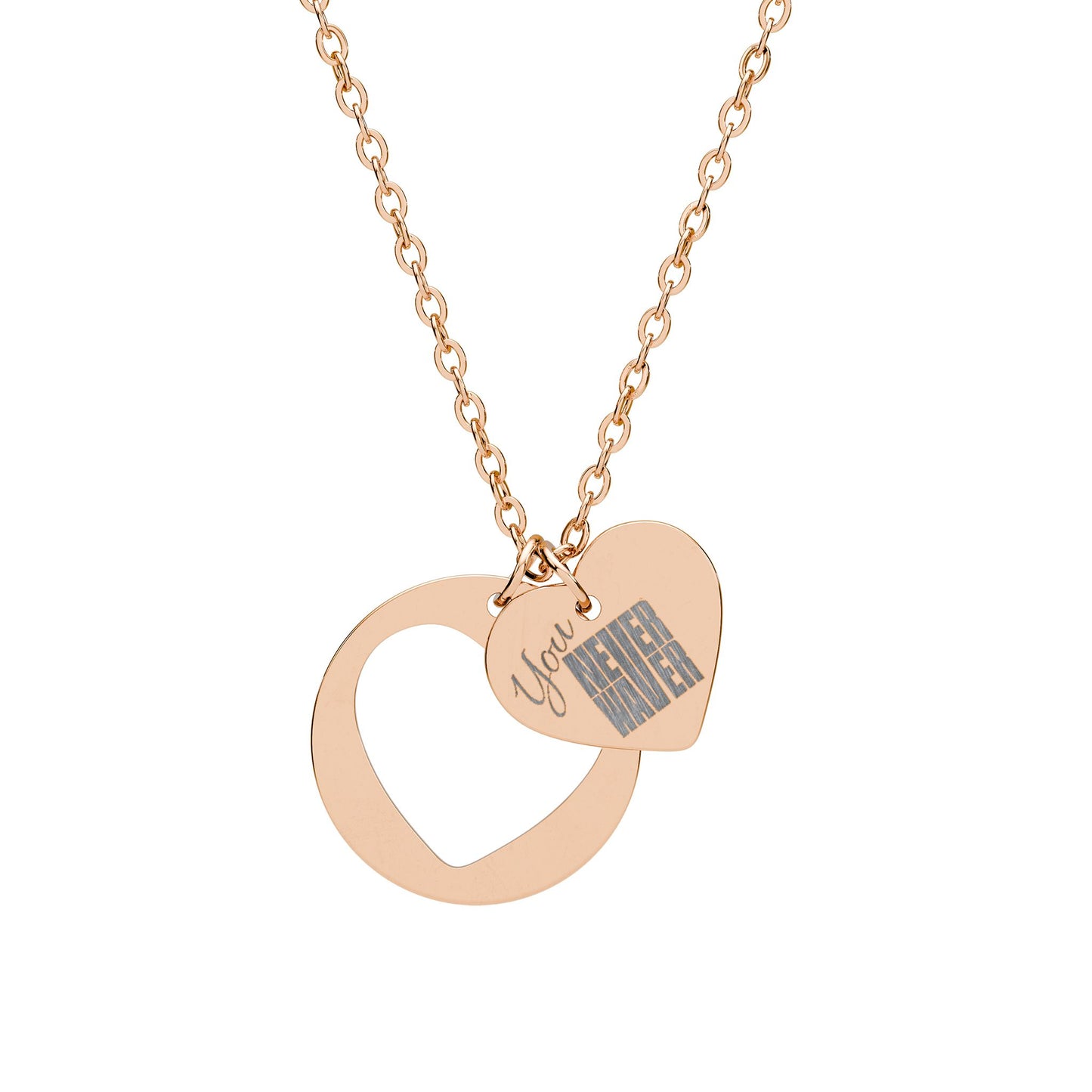 You Never Waver Heart Cutout Necklace Double Heart Pendant
