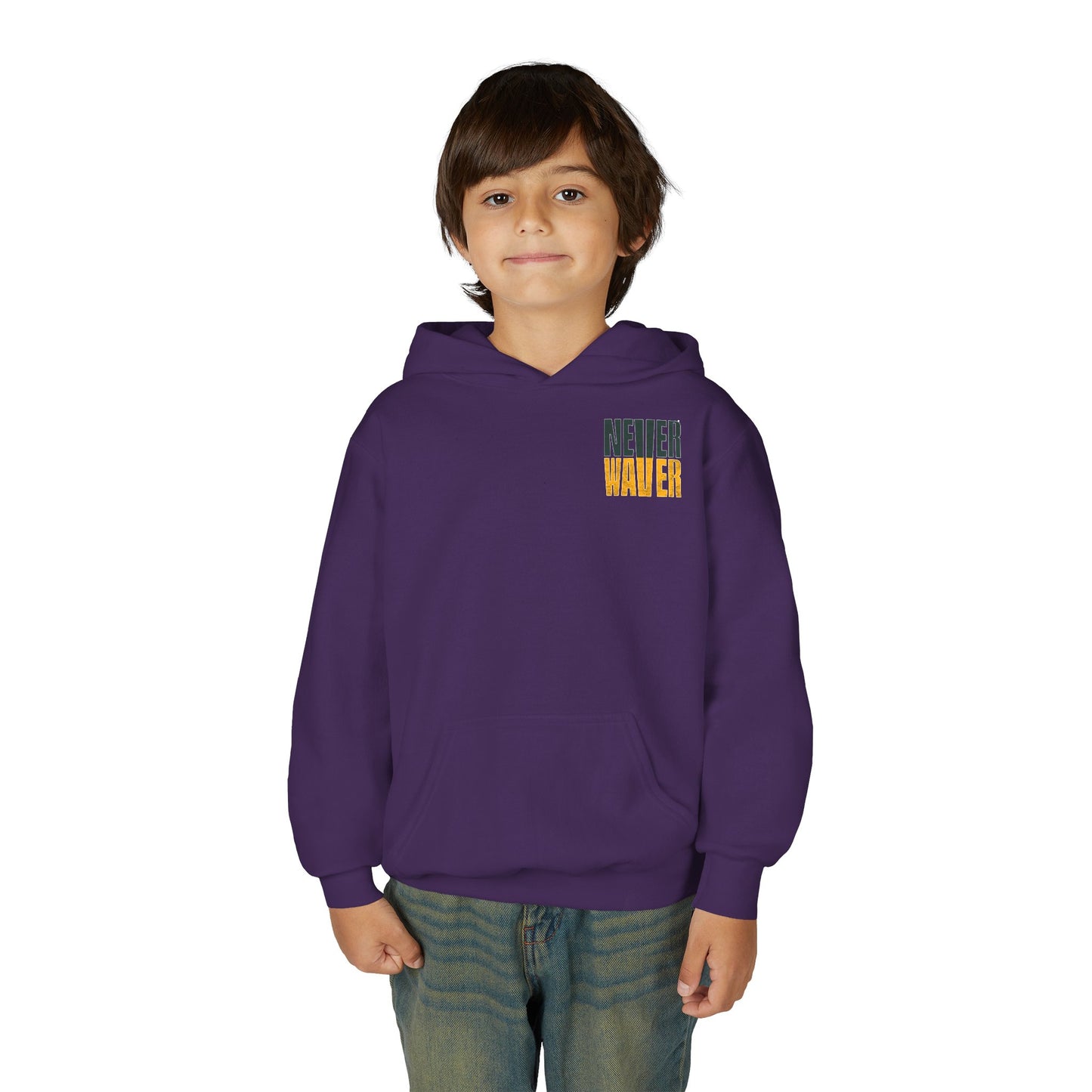 Green Bay Fans Never Waver Youth Heavy Blend Hooded Sweatshirt