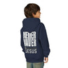 Youth Jesus Hoodie - "Never Waver” Jesus bold, eye-catching design that reflects a steadfast faith and confidence in Christ. " Sweatshirt for Young Jesus Lovers