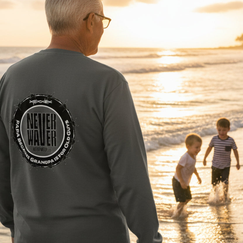 Unisex Long Sleeve Pocket T-Shirt - Never Waver PAPA Because Grandpa Is For Old Guys Design