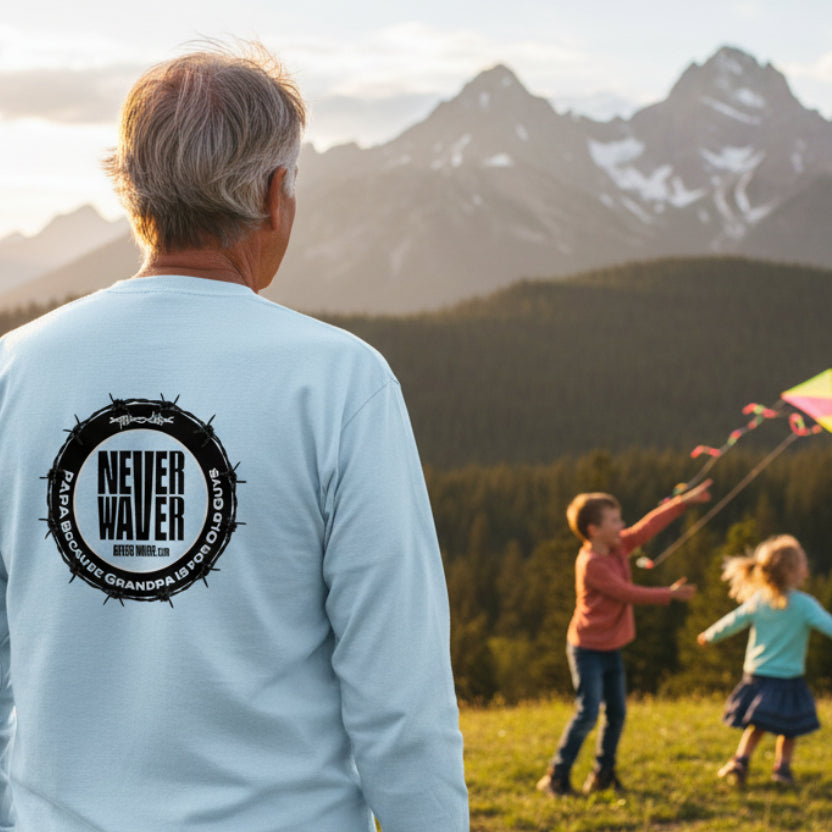 Unisex Long Sleeve Pocket T-Shirt - Never Waver PAPA Because Grandpa Is For Old Guys Design