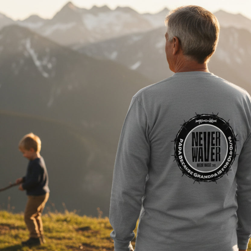 Unisex Long Sleeve Pocket T-Shirt - Never Waver PAPA Because Grandpa Is For Old Guys Design