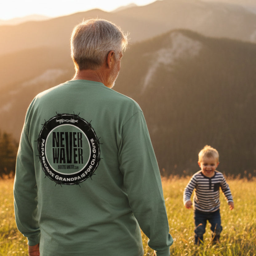 Unisex Long Sleeve Pocket T-Shirt - Never Waver PAPA Because Grandpa Is For Old Guys Design