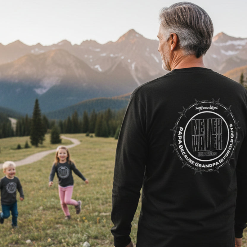 Unisex Long Sleeve Pocket T-Shirt - Never Waver PAPA Because Grandpa Is For Old Guys Design