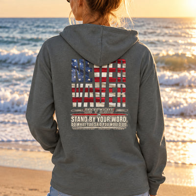 Never Waver Definition Hoodie — Stand By Your Word Back Graphic Womens