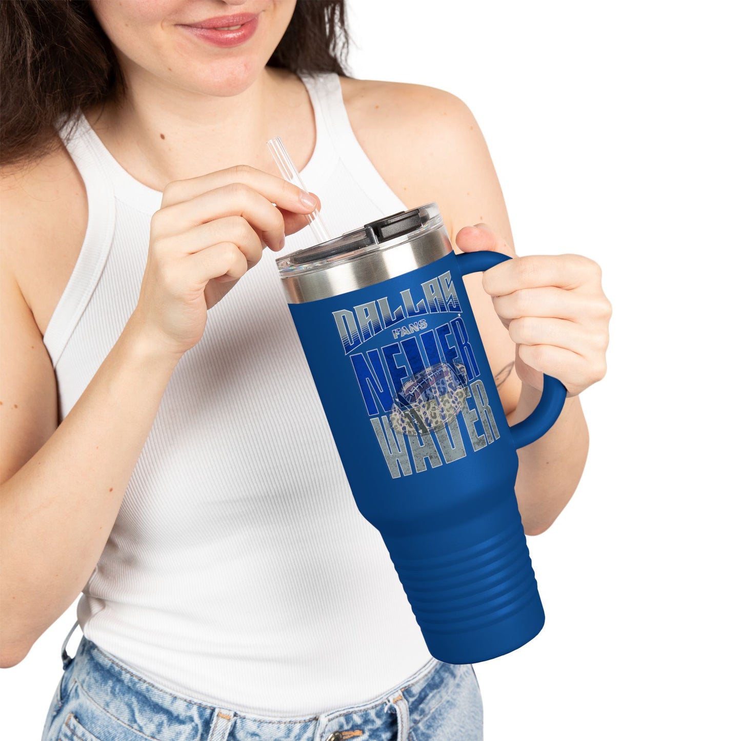 Dallas Fans Never Waver W-Leopard Football Insulated Travel Mug, 40oz