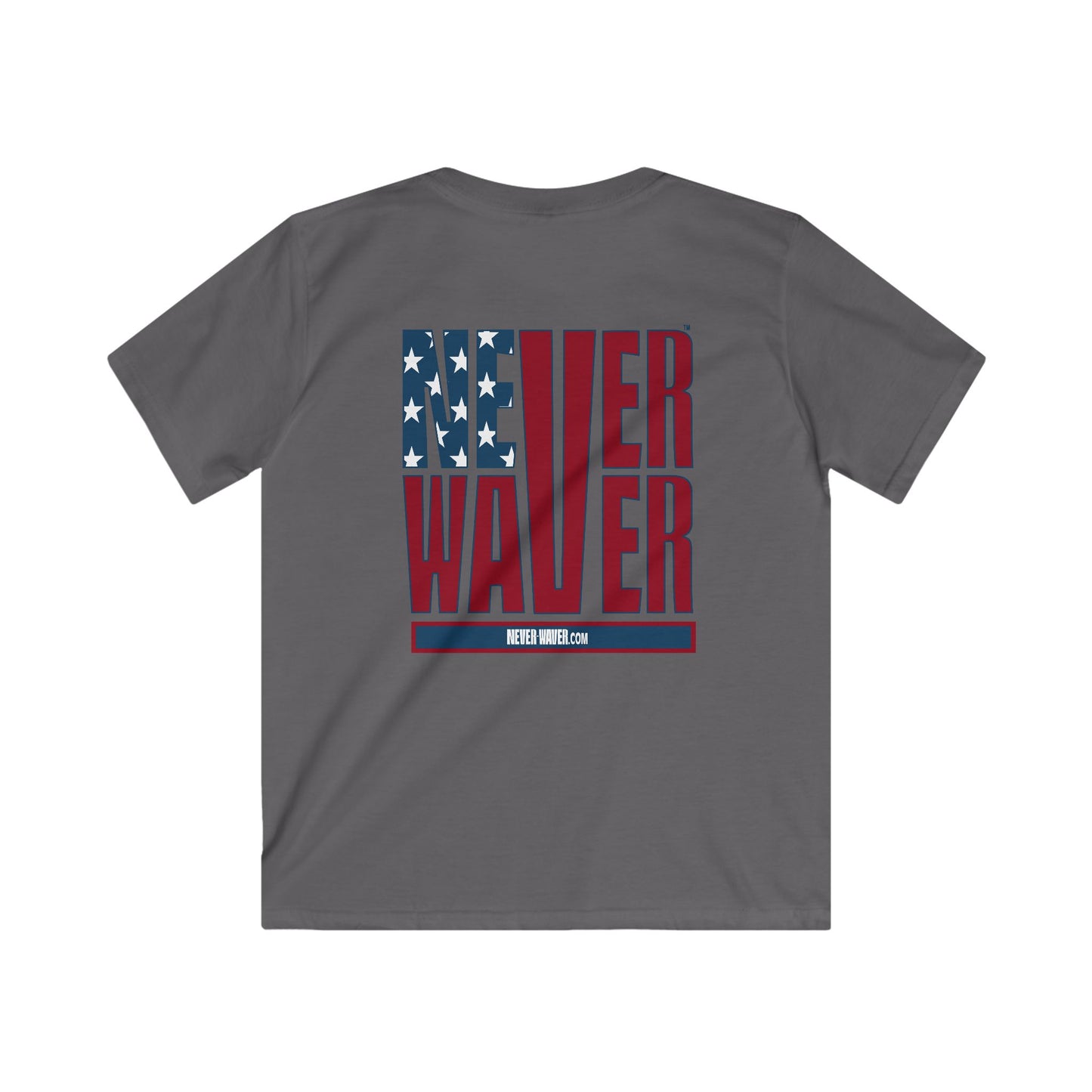 Never Waver Stylized Flag Design Kids Softstyle Tee