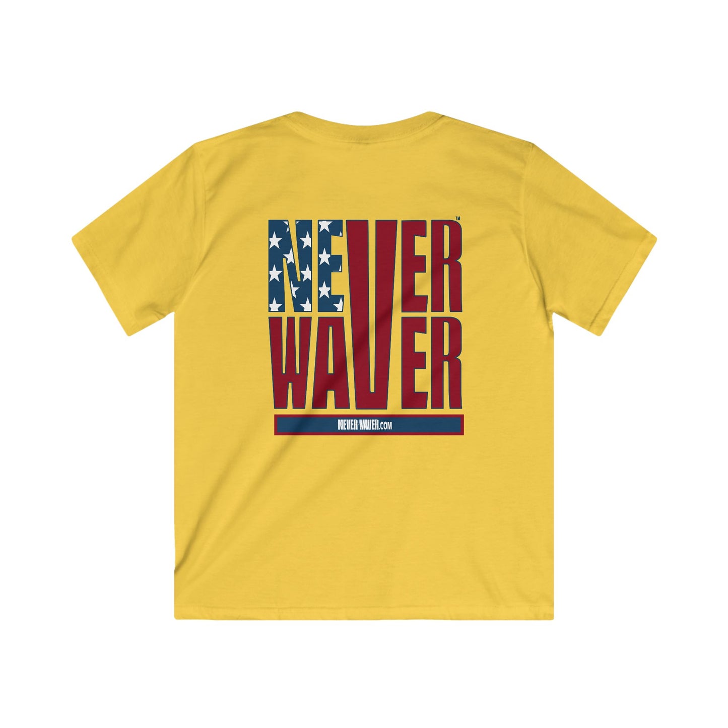 Never Waver Stylized Flag Design Kids Softstyle Tee