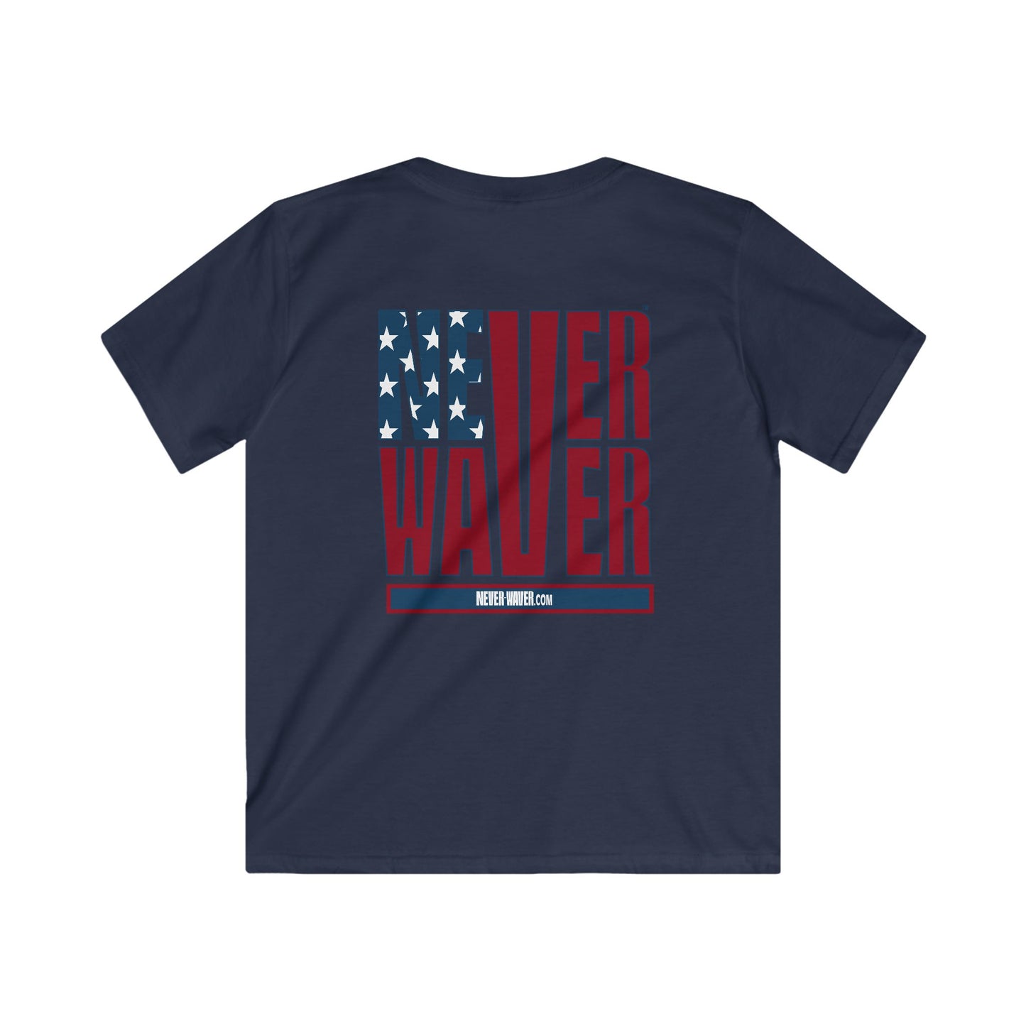 Never Waver Stylized Flag Design Kids Softstyle Tee