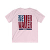 Never Waver Stylized Flag Design Kids Softstyle Tee