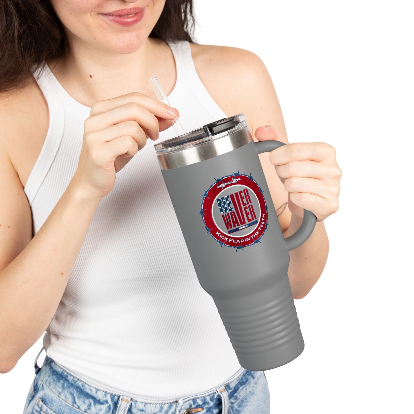 Never Waver "Kick Fear in the Teeth" 40oz Insulated Travel Mug