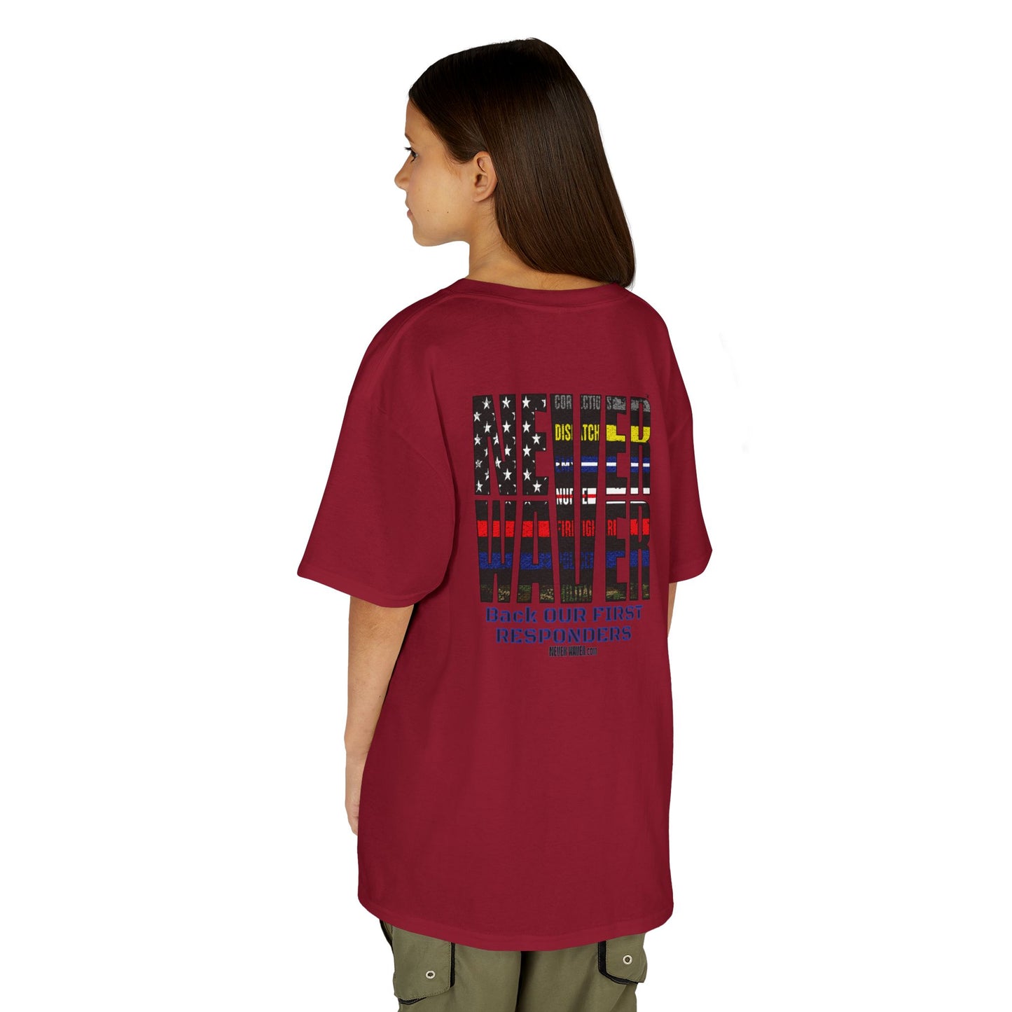 Never Waver Always Back Our First Responders  Kids Heavy Cotton™ Tee