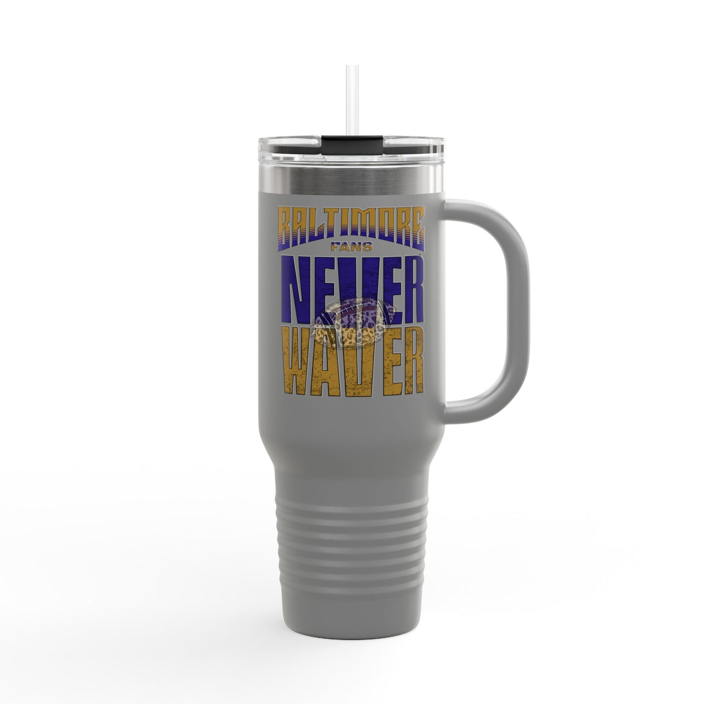 Baltimore Fans Never Waver with Leopard football Insulated Travel Mug, 40oz