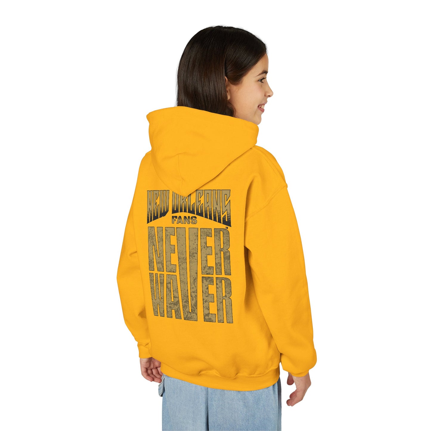 New Orleans Fans Never Waver Youth Heavy Blend Hooded Sweatshirt
