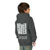 Youth Jesus Hoodie - "Never Waver” Jesus bold, eye-catching design that reflects a steadfast faith and confidence in Christ. " Sweatshirt for Young Jesus Lovers