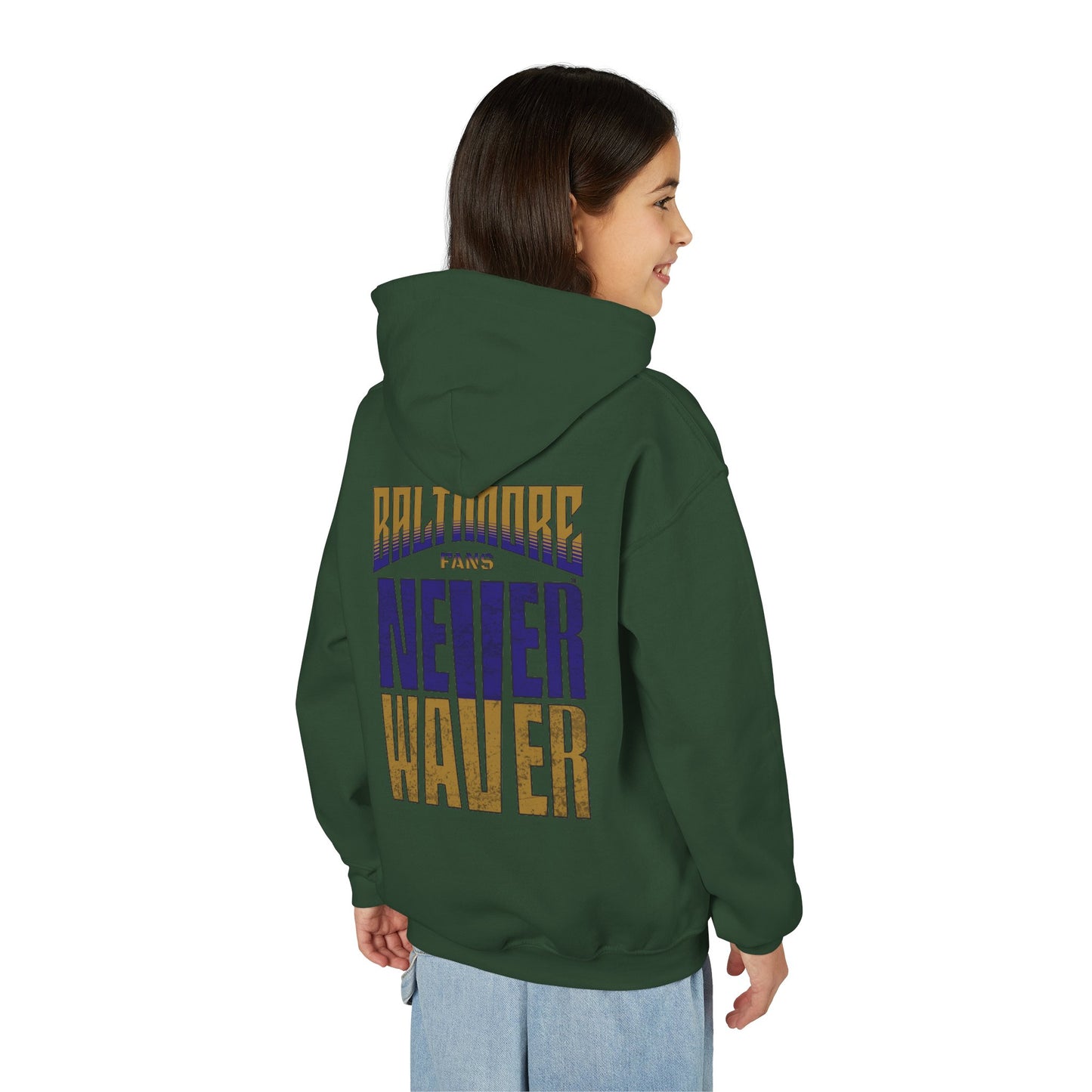 Baltimore Fans Never Waver Youth Heavy Blend Hooded Sweatshirt