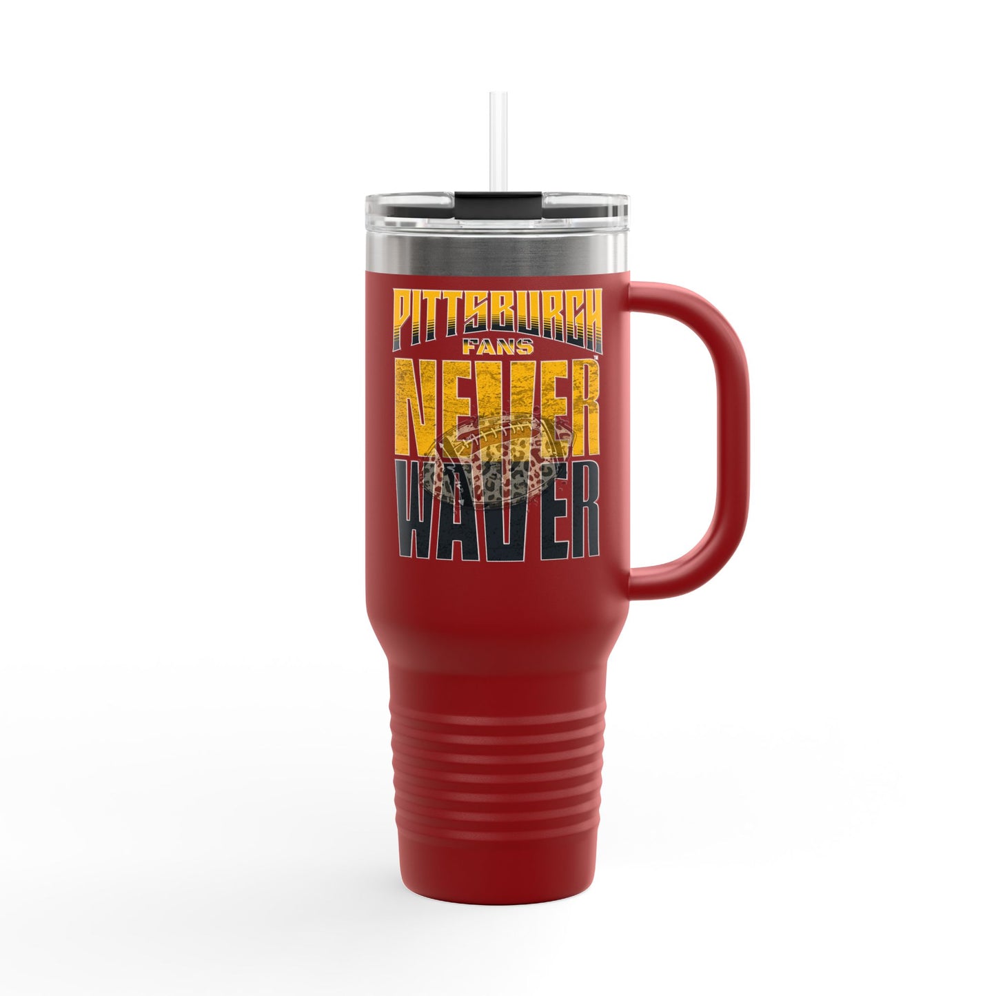 Pittsburgh Fans Never Waver with leopard football Insulated Travel Mug, 40oz