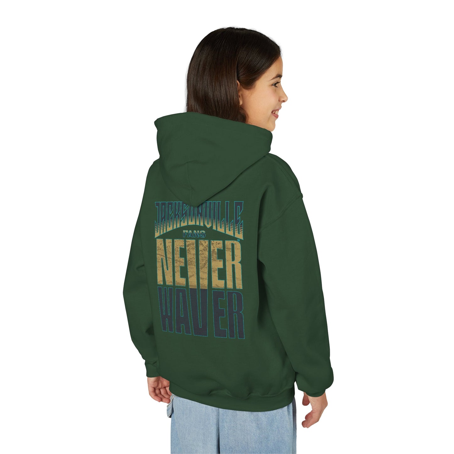 Jacksonville Fans Never Waver Youth Heavy Blend Hooded Sweatshirt