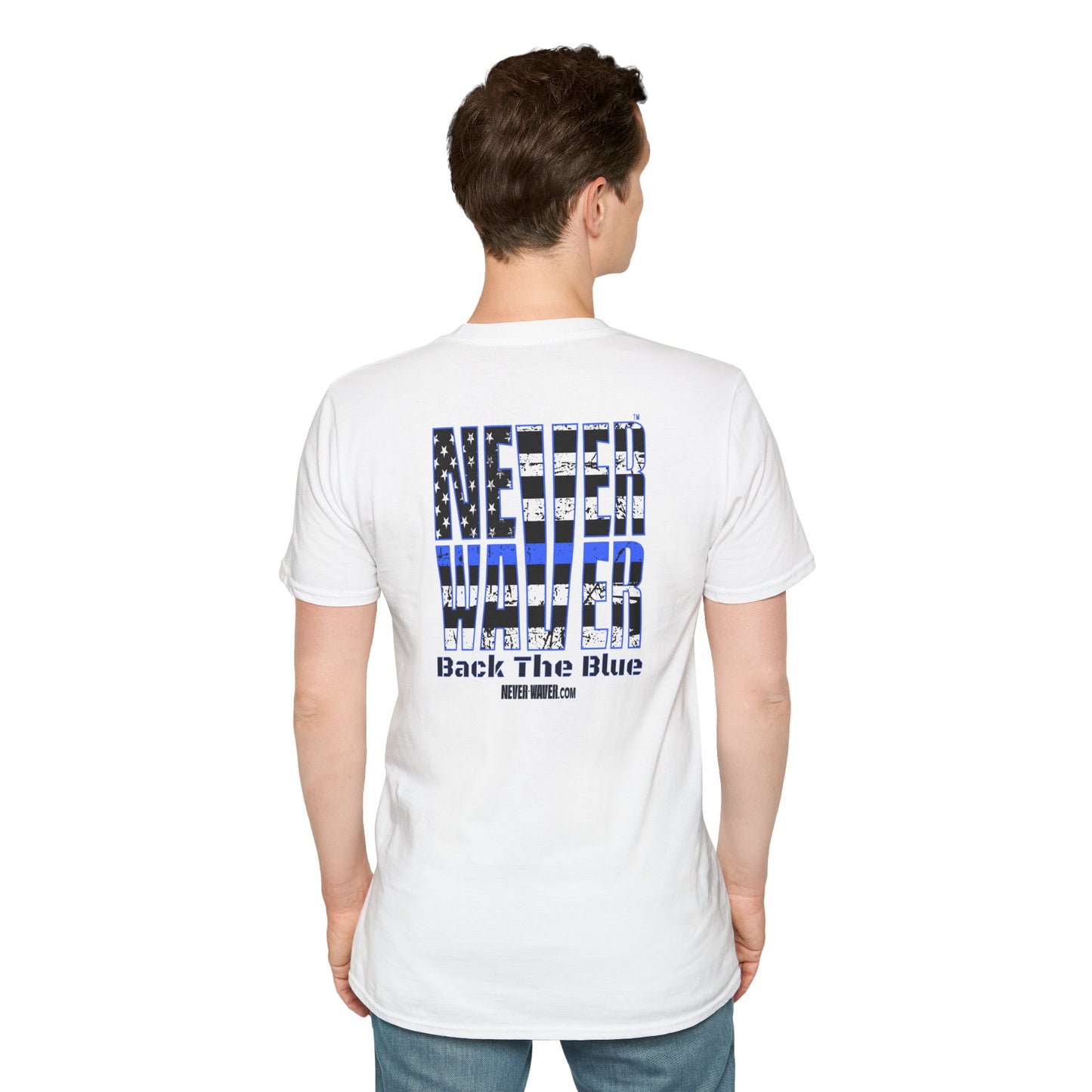 Never Waver Back The Blue  Unisex Softstyle T-Shirt