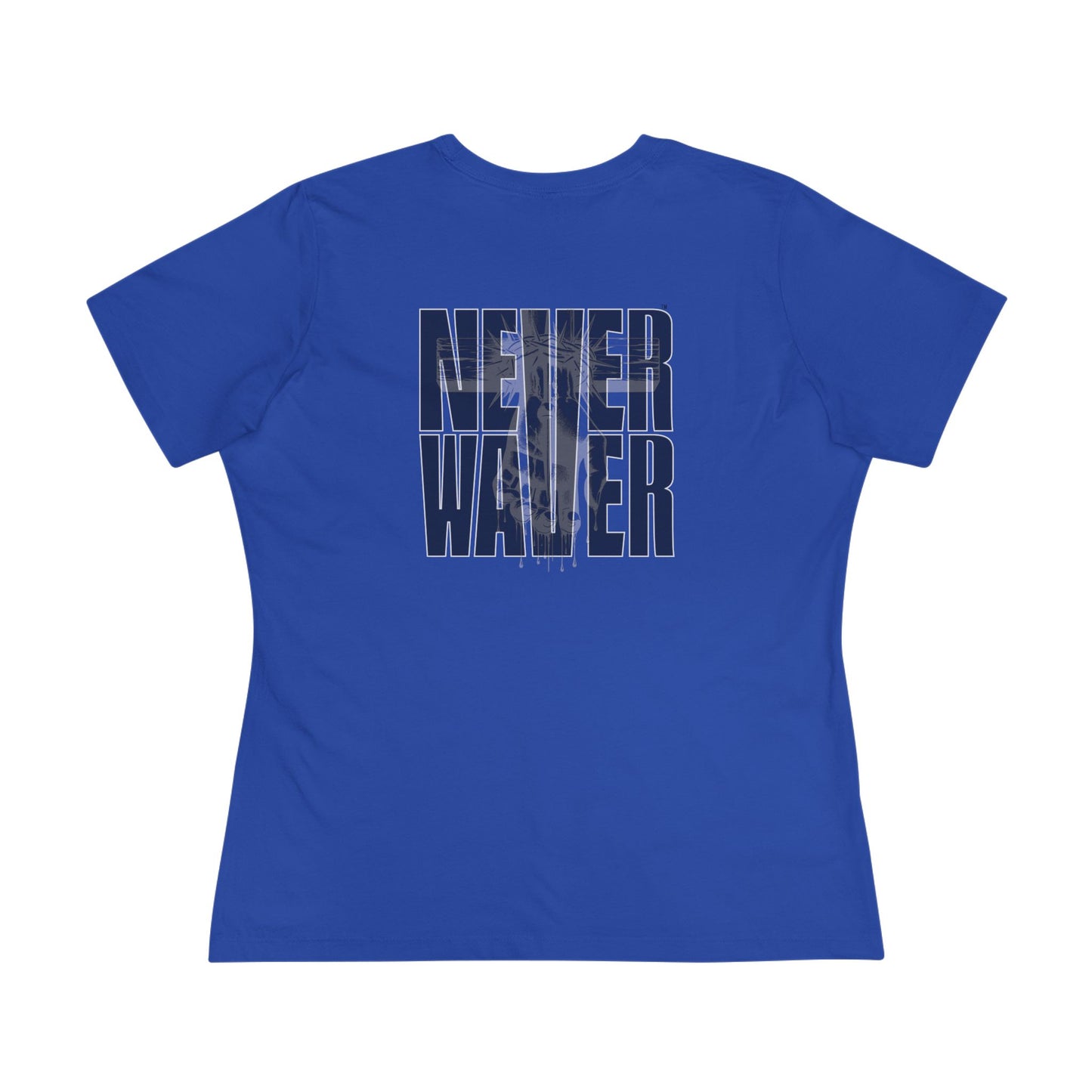 Never Waver” Jesus t-shirt might feature a bold, eye-catching design that reflects a steadfast faith and confidence in Christ.  Women's Cotton Tee