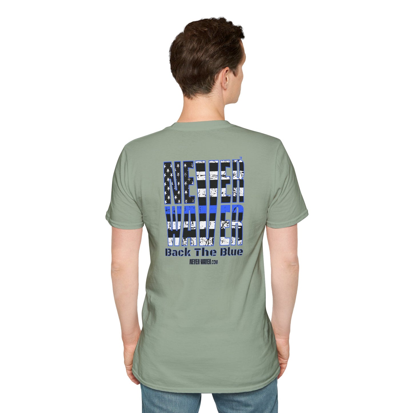 Never Waver Back The Blue  Unisex Softstyle T-Shirt