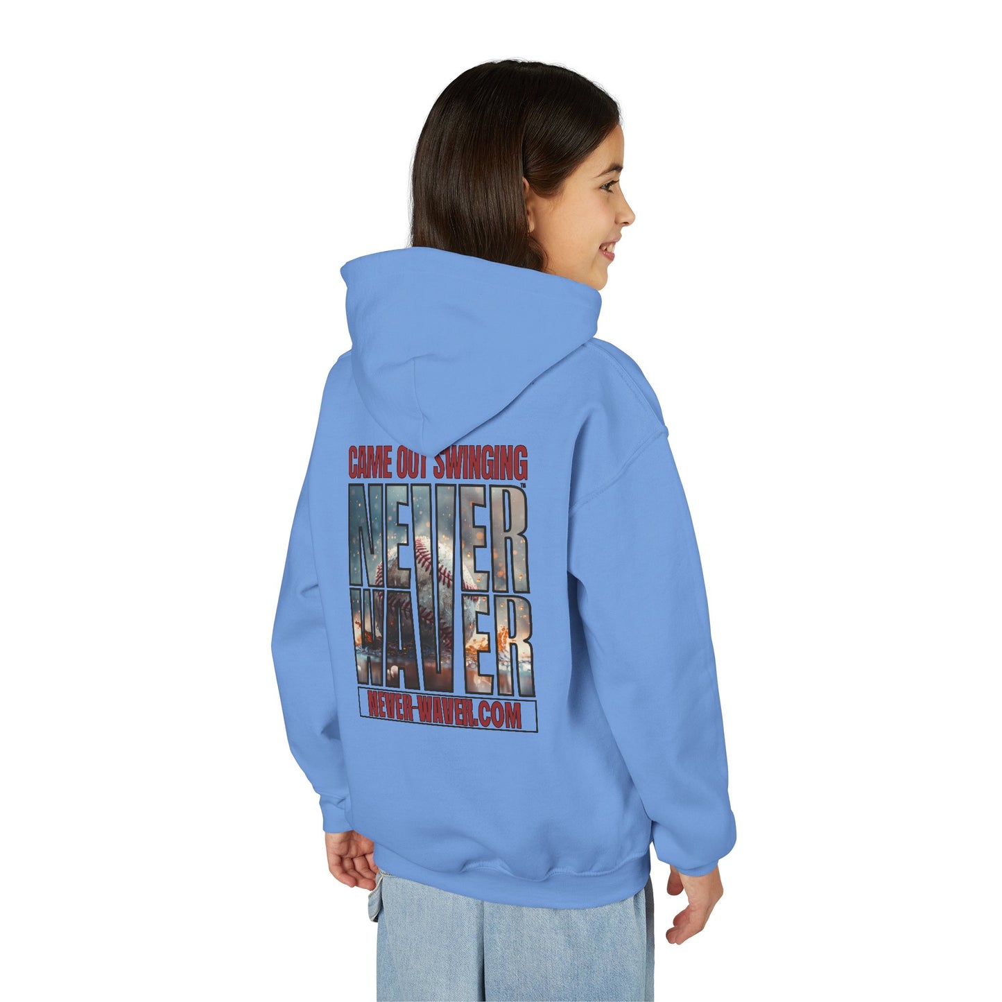Never Waver Graphic Youth Hoodie - 'Came Out Swinging'