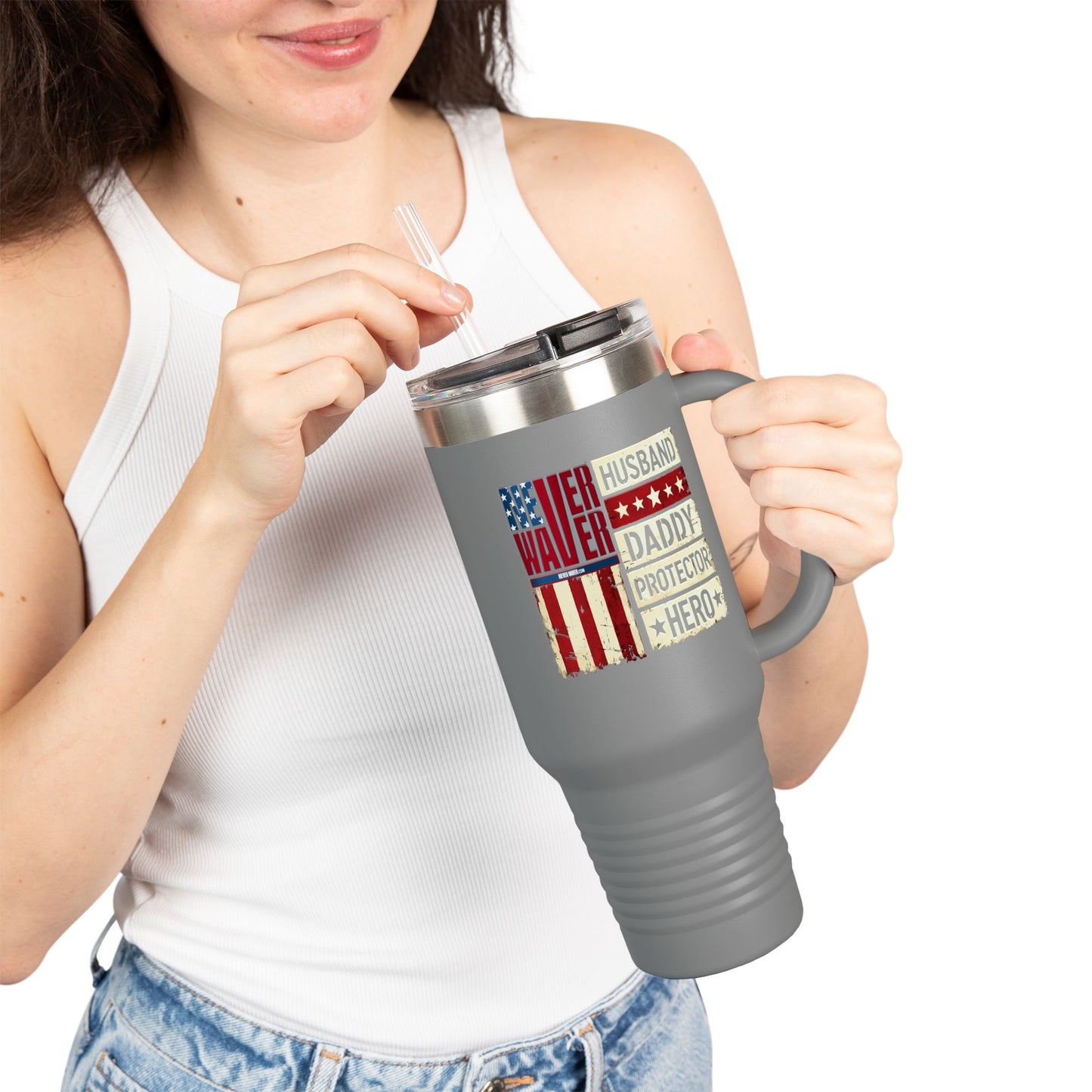 Never Waver Husband Daddy Protector Hero Insulated Travel Mug, 40oz