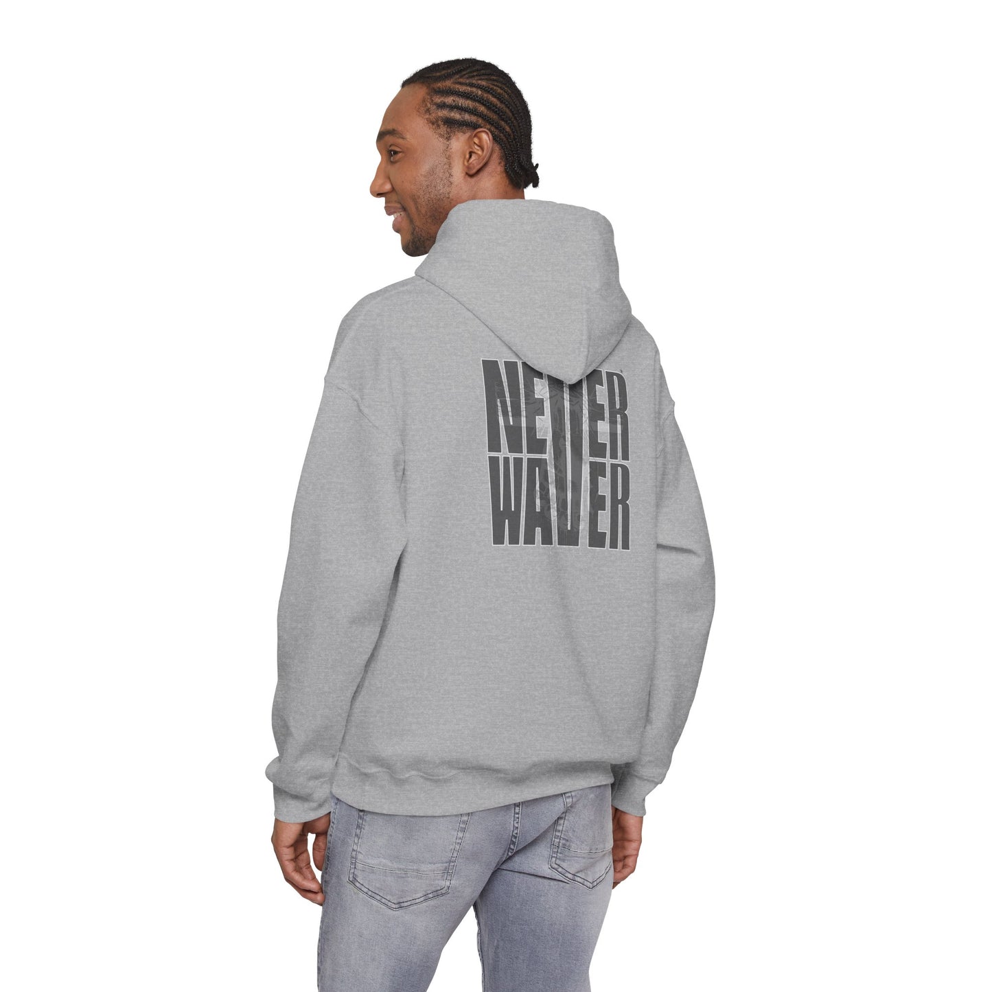 Never Waver” Jesus t-shirt might eye-catching design that reflects a steadfast faith and confidence in Christ.  Hoodie - Unisex Heavy Blend™ Sweatshirt
