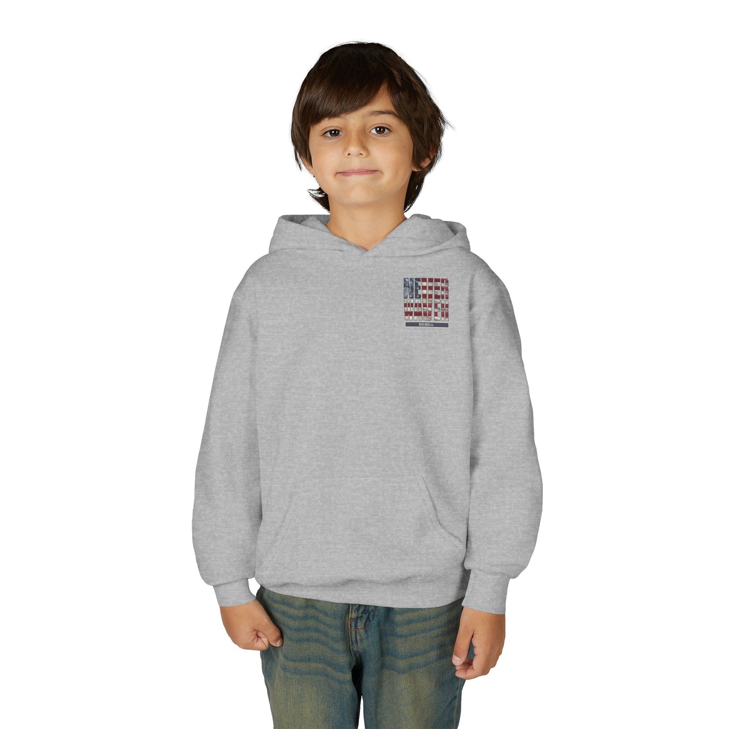 "America Never Waver " Motivational Sweatshirt Youth Heavy Blend Hoodie