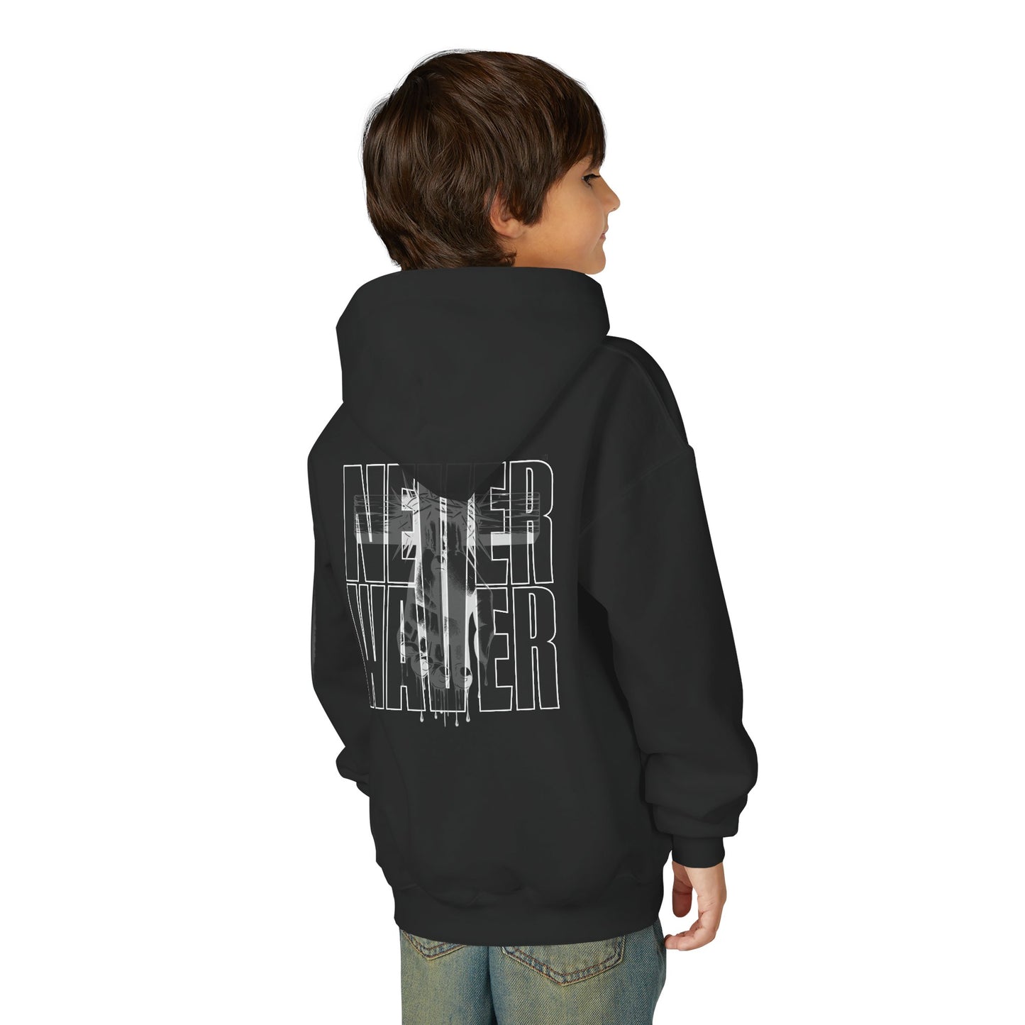 "Never Waver” Jesus a bold, eye-catching design that reflects a steadfast faith and confidence in Christ. " Sweatshirt for Young