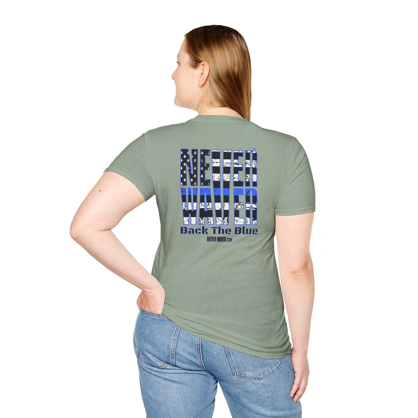 Never Waver Back The Blue  Unisex Softstyle T-Shirt