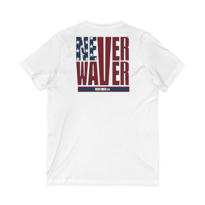 Never Waver Stylized Flag Design Unisex Jersey Short Sleeve V-Neck Tee