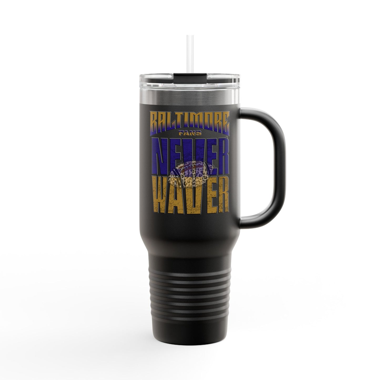 Baltimore Fans Never Waver with Leopard football Insulated Travel Mug, 40oz