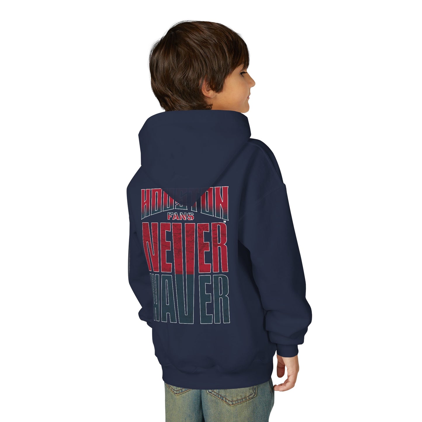 Houston Fans Never Waver Youth Heavy Blend Hooded Sweatshirt