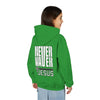 Youth Jesus Hoodie - "Never Waver” Jesus bold, eye-catching design that reflects a steadfast faith and confidence in Christ. " Sweatshirt for Young Jesus Lovers