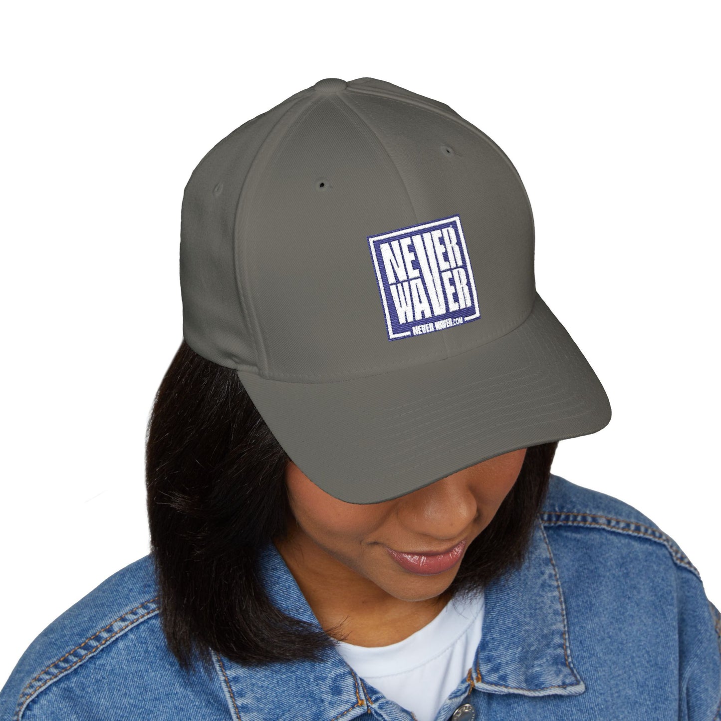 Never Waver Embroidered Baseball Cap — Minimal Graphic Structured Hat