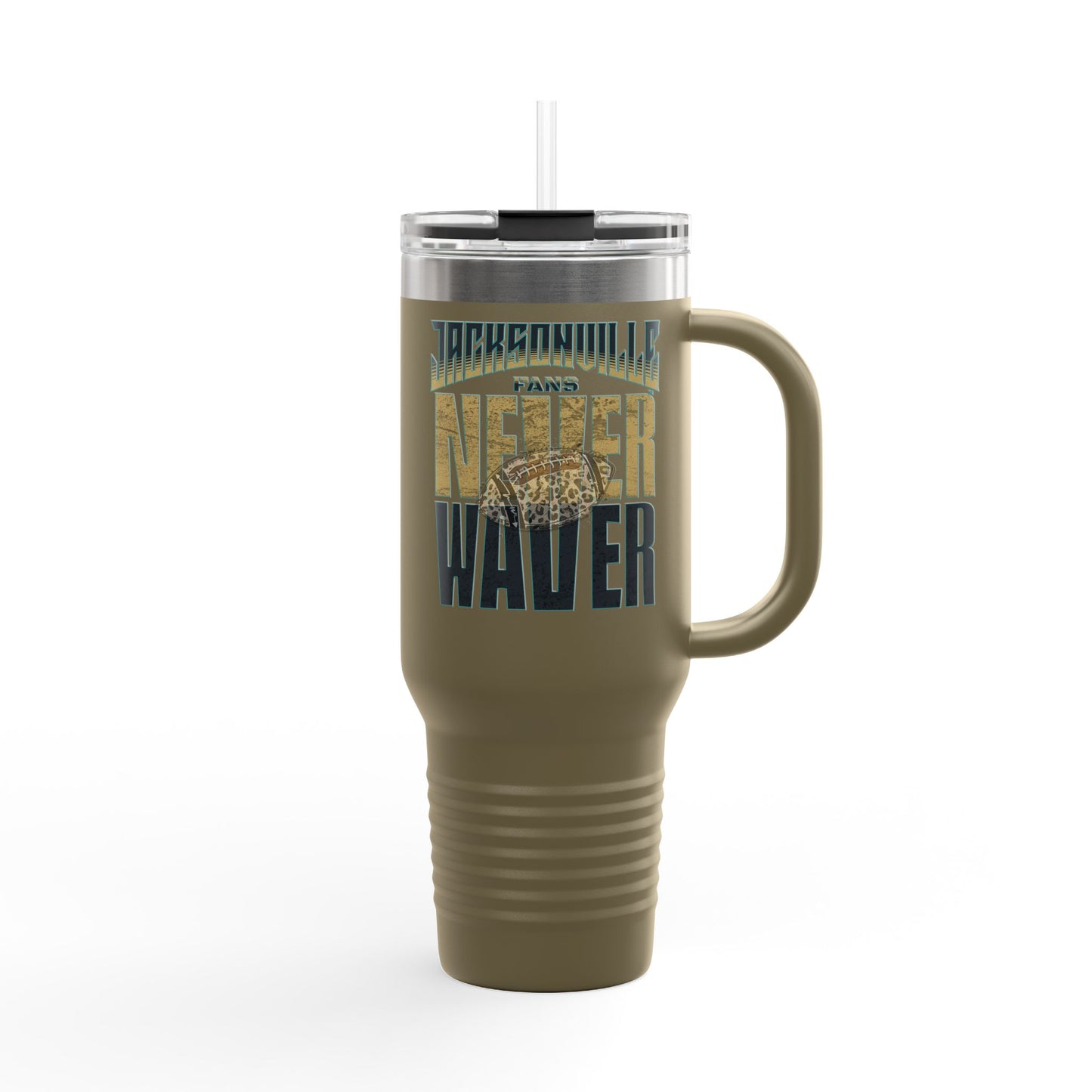 Jacksonville Fans Never Waver W-Leopard Football Insulated Travel Mug, 40oz