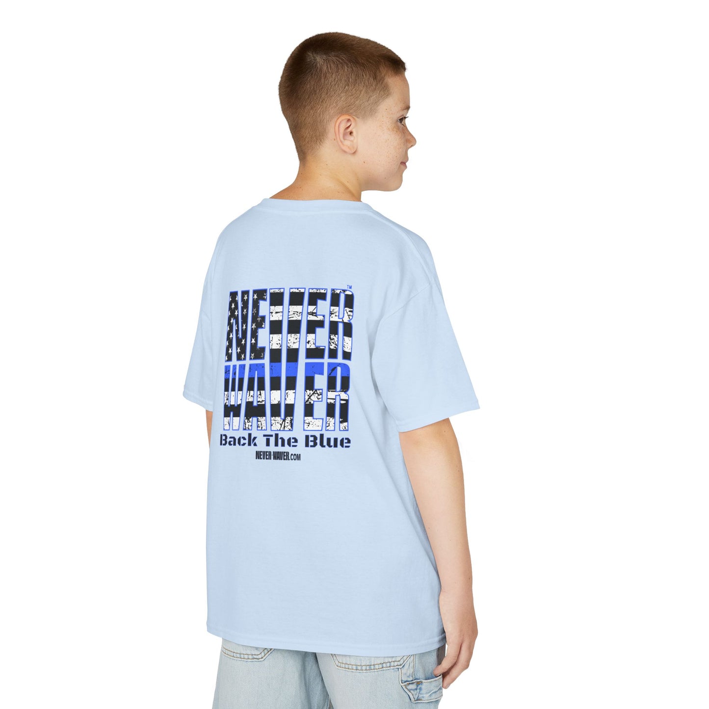 Never Waver Back The Blue  Kids Heavy Cotton™ Tee