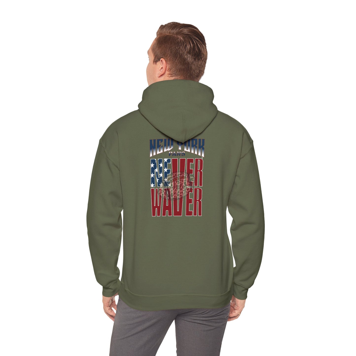 'New York Fans Never Waver W Leopard Football' American Pride Design Unisex Heavy Blend™ Hooded Sweatshirt